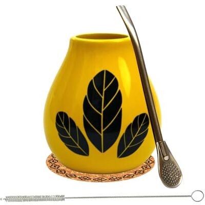 Mate Green Yerba mate-te kalebass set Mate temugg Hoja Yellow 350 ml ● keramik mate tekopp gul ● rostfritt stål sugrör Bombilla 19 cm ● Korkpad ● Rengöringsborste ● Keramisk mate mugg Mate Green Yerba mate-te kalebass set Mate temugg Hoja Yellow 350 ml ● keramik mate tekopp gul ● rostfritt stål sugrör Bombilla 19 cm ● Korkpad ● Rengöringsborste ● Keramisk mate mugg