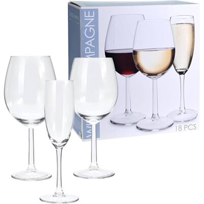WELL HOME MOBILIARIO & DECORACIÓN Well Home-uppsättning med 18 glas vin och champagne WELL HOME MOBILIARIO & DECORACIÓN Well Home-uppsättning med 18 glas vin och champagne