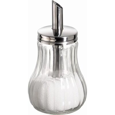 APS 40486 Glas sockerdispenser med Doseringsrör av rostfritt stål, Ø 8 x 15 cm, 0,25 l. APS 40486 Glas sockerdispenser med Doseringsrör av rostfritt stål, Ø 8 x 15 cm, 0,25 l.