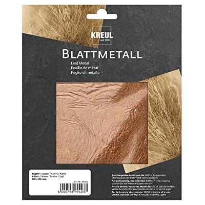 KREUL 99403 – bladmetall koppar, 14 x 14 cm, 6 ark, för högblanka, metalliska effekter, för förfining av trä, glas, papper, duk, kartong, frigolit, plast, vax, keramik och mycket mer. KREUL 99403 – bladmetall koppar, 14 x 14 cm, 6 ark, för högblanka, metalliska effekter, för förfining av trä, glas, papper, duk, kartong, frigolit, plast, vax, keramik och mycket mer.