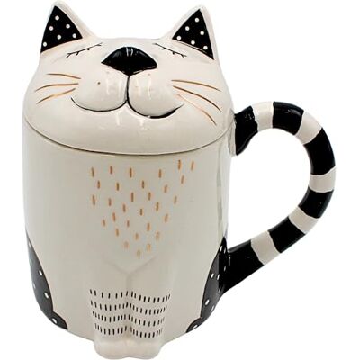 Dekohelden24 Dekohjälte24 kaffemuggar, tekopp som katt med lock av keramik, svart-vit och guld, storlek: H/Ø ca. 14 x 9 cm, kapacitet ca 400 ml Dekohelden24 Dekohjälte24 kaffemuggar, tekopp som katt med lock av keramik, svart-vit och guld, storlek: H/Ø ca. 14 x 9 cm, kapacitet ca 400 ml