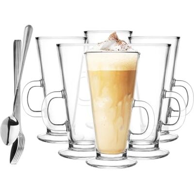 Glasmark KROSNO 1992 Muggar 6-delat set 250 ml kaffe med mjölk med teskedar lämplig för diskmaskin hållbar vatten juice drycker Glasmark KROSNO 1992 Muggar 6-delat set 250 ml kaffe med mjölk med teskedar lämplig för diskmaskin hållbar vatten juice drycker