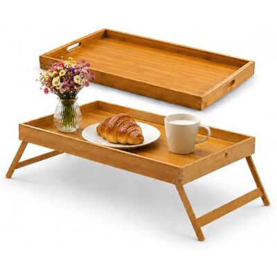Avilia Frukostbricka i bambu med hopfällbara fötter elegant sängbord för frukost multifunktionell bricka 50x30x21cm (naturligt trä) Avilia Frukostbricka i bambu med hopfällbara fötter elegant sängbord för frukost multifunktionell bricka 50x30x21cm (naturligt trä)