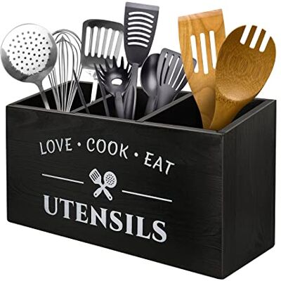 MINCORD Köksredskapshållare med 3 fack, rustika träredskap förvaring organiseringslåda vintage bestickhållare, bondgård bestickredskap caddie bänkskiva för bestick gaffel sked spatel MINCORD Köksredskapshållare med 3 fack, rustika träredskap förvaring organiseringslåda vintage bestickhållare, bondgård bestickredskap caddie bänkskiva för bestick gaffel sked spatel
