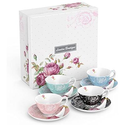 London Boutique Tekopp och fat set 1 eftermiddagste set nytt ben Kina vintage flora presentförpackning 200 m (1 färg vardera) London Boutique Tekopp och fat set 1 eftermiddagste set nytt ben Kina vintage flora presentförpackning 200 m (1 färg vardera)