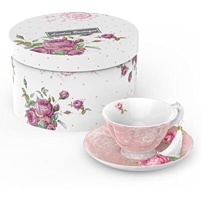 London Boutique Tekopp och fat set 1 eftermiddagste set nytt ben Kina vintage flora presentförpackning 200 m (rosa) London Boutique Tekopp och fat set 1 eftermiddagste set nytt ben Kina vintage flora presentförpackning 200 m (rosa)