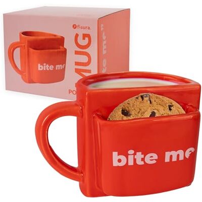 FISURA – Original present Bite Me Mugg Röd Tekopp Med Kakficka Mugg Rolig Frukost Modern Frukost Kopp 316 ml Kapacitet FISURA – Original present Bite Me Mugg Röd Tekopp Med Kakficka Mugg Rolig Frukost Modern Frukost Kopp 316 ml Kapacitet
