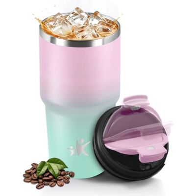 Mulbijeo Termosflaska kaffe 600 ml, läckagesäker återanvändbar isolerad mugg, termisk kopp, 304 rostfritt stål, resemugg för varmt och kallt kaffe, ljusrosa och ljusgrön Mulbijeo Termosflaska kaffe 600 ml, läckagesäker återanvändbar isolerad mugg, termisk kopp, 304 rostfritt stål, resemugg för varmt och kallt kaffe, ljusrosa och ljusgrön