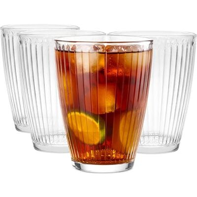 Glasmark KROSNO 1992 dricksglas set om 4 – 350 ml glas med spårstruktur för vatten, juice, läsk, cocktails och långdrycker Glasmark KROSNO 1992 dricksglas set om 4 – 350 ml glas med spårstruktur för vatten, juice, läsk, cocktails och långdrycker