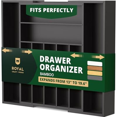 ROYAL CRAFT WOOD ROYAL CRAFT TROOD Lyxig kökslåda i bambu – bestick organisatör – redskapshållare och bestickbricka med räfflade lådavdelare för bestick och köksredskap (svart) ROYAL CRAFT WOOD ROYAL CRAFT TROOD Lyxig kökslåda i bambu – bestick organisatör – redskapshållare och bestickbricka med räfflade lådavdelare för bestick och köksredskap (svart)
