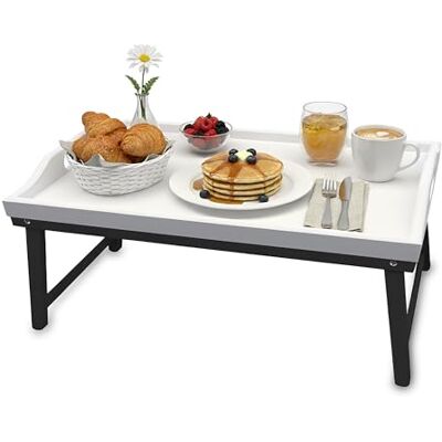 Relaxdays Sängbricka, bambu, H x B x D: 20 x 50 x 30 cm, serveringsbricka med fötter, handtag, frukost i sängen, vit/grå Relaxdays Sängbricka, bambu, H x B x D: 20 x 50 x 30 cm, serveringsbricka med fötter, handtag, frukost i sängen, vit/grå