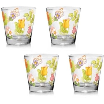 THUN , Set med 4 glas dekorerade med blommönster, Happy Country-serien, 12,5 cm h 300 ml THUN , Set med 4 glas dekorerade med blommönster, Happy Country-serien, 12,5 cm h 300 ml