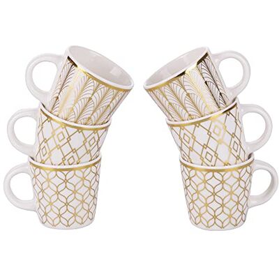 Tivoli set med 6 espressomuggar från New Bone Kina, Charleston, vit + guld, medium Tivoli set med 6 espressomuggar från New Bone Kina, Charleston, vit + guld, medium