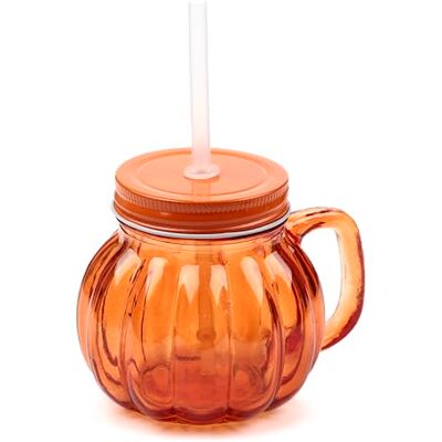 Puckator Pumpa glasburk med sugrör och metalllock Puckator Pumpa glasburk med sugrör och metalllock