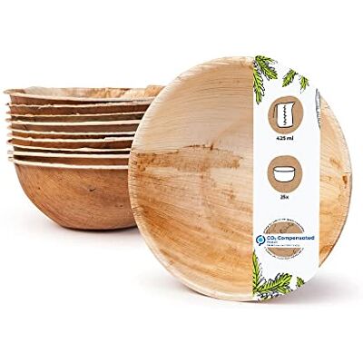 GREENBOX Palmvara – miljövänlig engångsservis av palmblad I 25 stycken palmbladskålar runda 425 ml Ø 15 cm I salladsskål dippskålar soppskål serveringsskål snacksskål, beige GREENBOX Palmvara – miljövänlig engångsservis av palmblad I 25 stycken palmbladskålar runda 425 ml Ø 15 cm I salladsskål dippskålar soppskål serveringsskål snacksskål, beige