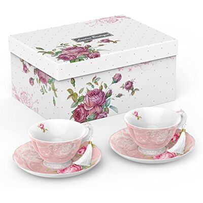 London Boutique Tekopp och fat set 2 eftermiddagste-set nytt ben Kina vintage flora presentförpackning 200 m (rosa) London Boutique Tekopp och fat set 2 eftermiddagste-set nytt ben Kina vintage flora presentförpackning 200 m (rosa)