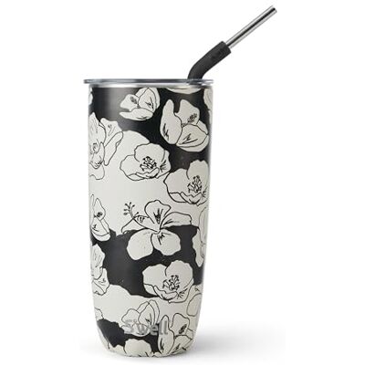 S'well dricksglas i rostfritt stål med sugrör och skjutbart lock, 700 ml, Charcoal Bloom, vakuumisolerade behållare med tre lager som håller drycker kalla i 18 timmar och varma i 5 timmar, BPA-fri S'well dricksglas i rostfritt stål med sugrör och skjutbart lock, 700 ml, Charcoal Bloom, vakuumisolerade behållare med tre lager som håller drycker kalla i 18 timmar och varma i 5 timmar, BPA-fri
