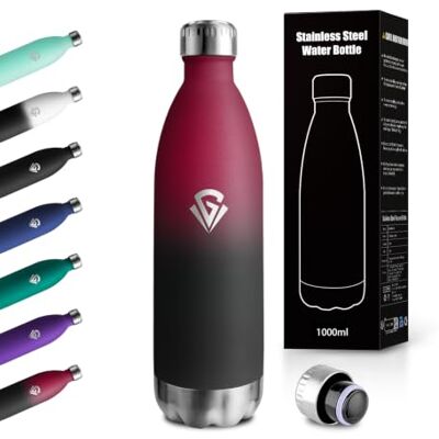 JAPORIA Termiska Vattenflaskor 1 000 ml, Termisk Flaska i Rostfritt Stål, Anti-Läckage, För Gasformiga Drycker, Löpning, Landsutgång, Kontor, Träning JAPORIA Termiska Vattenflaskor 1 000 ml, Termisk Flaska i Rostfritt Stål, Anti-Läckage, För Gasformiga Drycker, Löpning, Landsutgång, Kontor, Träning