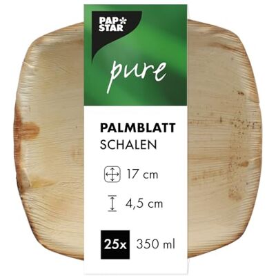 PAPSTAR 25 skålar palmblad ren 350 ml 4,5 cm x 17 cm x 17 cm naturlig kvadrat PAPSTAR 25 skålar palmblad ren 350 ml 4,5 cm x 17 cm x 17 cm naturlig kvadrat