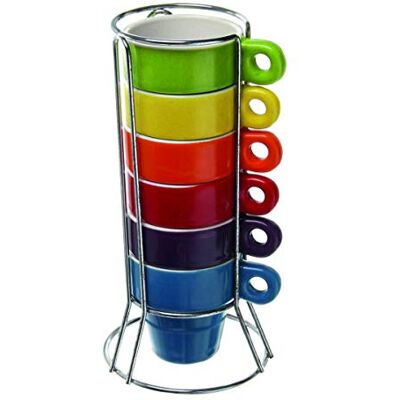 Paxanpax PSA462_14 stapelbar uppsättning av 6 espresso keramiska muggar och stativ för Bodum kaffebryggare Paxanpax PSA462_14 stapelbar uppsättning av 6 espresso keramiska muggar och stativ för Bodum kaffebryggare
