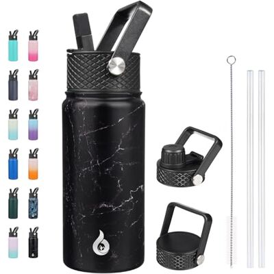 BJPKPK 525 ml isolerade vattenflaskor, rostfritt stål vattenflaska med sugrör, termoisolerade vattenflaskor med 3 lock, varmt kallt vattenflaskor för skola – midnatt BJPKPK 525 ml isolerade vattenflaskor, rostfritt stål vattenflaska med sugrör, termoisolerade vattenflaskor med 3 lock, varmt kallt vattenflaskor för skola – midnatt