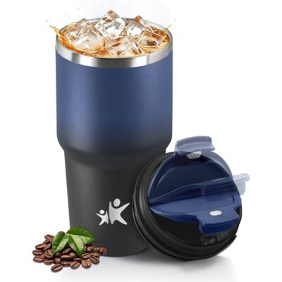 Mulbijeo Termosflaska kaffe 600 ml, läckagesäker återanvändbar isolerad mugg, termisk kopp, 304 rostfritt stål, resemugg för varmt och kallt kaffe, mörkblå och svart Mulbijeo Termosflaska kaffe 600 ml, läckagesäker återanvändbar isolerad mugg, termisk kopp, 304 rostfritt stål, resemugg för varmt och kallt kaffe, mörkblå och svart