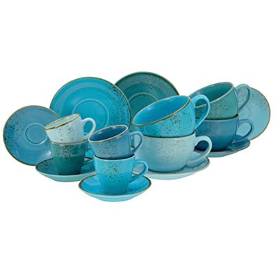 Creatable , 23415, serie Nature Collection Aqua Bistrokopp-set i 16 delar, porslinsset, koppset av stengods, diskmaskins- och mikrovågsugnssäker, kvalitetsproduktion Creatable , 23415, serie Nature Collection Aqua Bistrokopp-set i 16 delar, porslinsset, koppset av stengods, diskmaskins- och mikrovågsugnssäker, kvalitetsproduktion