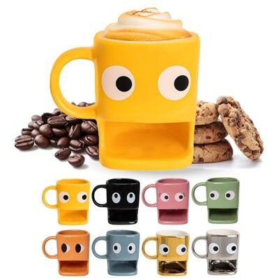 FISURA Original presentmugg med ögondesign med gul kakhållare i keramik med kakhål kapacitet 240 ml FISURA Original presentmugg med ögondesign med gul kakhållare i keramik med kakhål kapacitet 240 ml