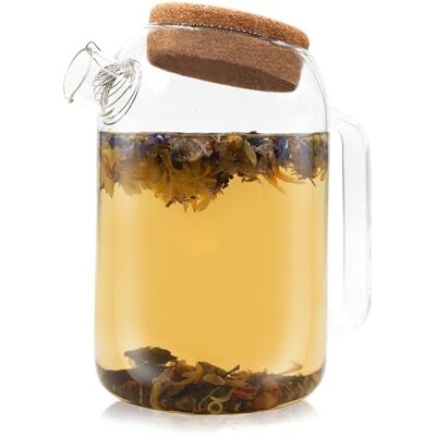 Horae e 1L transparent tekanna i glas med filter i rostfritt stål värmebeständigt borosilikatglas korkpropp en idealisk tekanna för att infusera blommor och växter Horae e 1L transparent tekanna i glas med filter i rostfritt stål värmebeständigt borosilikatglas korkpropp en idealisk tekanna för att infusera blommor och växter