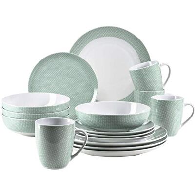 MÄSER 931565 Kitchen Time II porslinsset för 4 personer, 16-delad kombiservis i pastellgrönt med diskret mönster, porslin, grön MÄSER 931565 Kitchen Time II porslinsset för 4 personer, 16-delad kombiservis i pastellgrönt med diskret mönster, porslin, grön