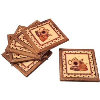 Pandecor Set med 6 kakelunderlägg i trä och glaserad keramik 10 x 10 cm Pandecor Set med 6 kakelunderlägg i trä och glaserad keramik 10 x 10 cm