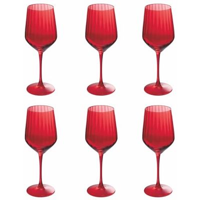Tivoli Uppsättning 6 glas 510 ml glas bearbetning vertikala ränder röd optik Tivoli Uppsättning 6 glas 510 ml glas bearbetning vertikala ränder röd optik