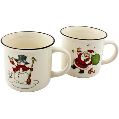 Dekohelden24 Dekohjälte24 porslinsmuggar – kopp som set om 2, i vitt, med snögubbe och jultomte, storlek L/B/H 13,5 x 10 x 9 cm. Kapacitet: ca. 355 ml Dekohelden24 Dekohjälte24 porslinsmuggar – kopp som set om 2, i vitt, med snögubbe och jultomte, storlek L/B/H 13,5 x 10 x 9 cm. Kapacitet: ca. 355 ml