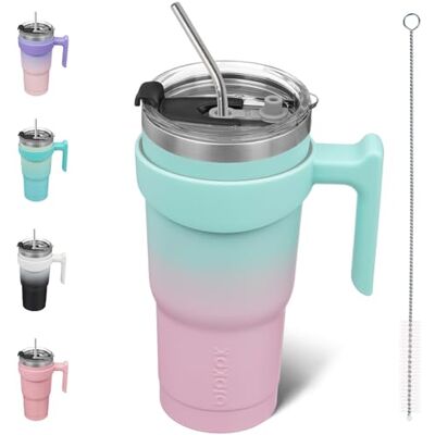 BJPKPK 20 oz tumlare med handtag rostfritt stål isolerade glas muggar med lock och sugrör för kvinnor och män, tuggummi BJPKPK 20 oz tumlare med handtag rostfritt stål isolerade glas muggar med lock och sugrör för kvinnor och män, tuggummi
