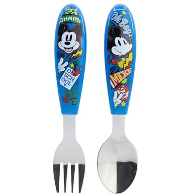 Stor Set med 2 bestick för barn i rostfritt stål med gaffel och sked Musse Pigg Stor Set med 2 bestick för barn i rostfritt stål med gaffel och sked Musse Pigg
