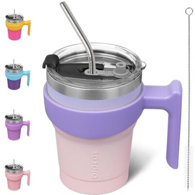 BJPKPK 295 ml rostfritt stål isolerade glas koppar med handtag och sugrör och lock, pastell solnedgång BJPKPK 295 ml rostfritt stål isolerade glas koppar med handtag och sugrör och lock, pastell solnedgång