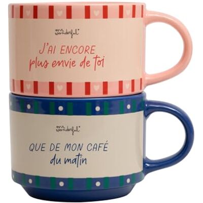 Mr. Wonderful Set med 2 stapelbara muggar jag vill ha dig ännu mer än mitt morgonkaffe muggkapacitet: 370 ml Mr. Wonderful Set med 2 stapelbara muggar jag vill ha dig ännu mer än mitt morgonkaffe muggkapacitet: 370 ml