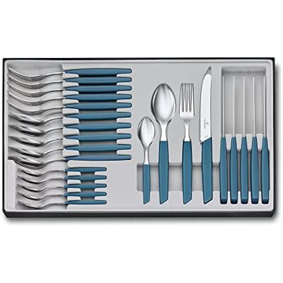 Victorinox Swiss Modernt bestickset för 6 personer, 24 delar, inklusive vass kniv med tandad kant, plasthandtag, blågrön Victorinox Swiss Modernt bestickset för 6 personer, 24 delar, inklusive vass kniv med tandad kant, plasthandtag, blågrön