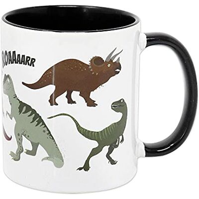 Close Up Dino kopp keramik – barnkopp dinosaurie, ca 350 ml, vit, svart insida + handtag Close Up Dino kopp keramik – barnkopp dinosaurie, ca 350 ml, vit, svart insida + handtag