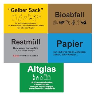 Ambiance Sticker Plastbelagd vatten- och UV-beständig signaldekal separering av gult avfall, gula påsar, pappersavfall, ekologiskt avfall, använt glas set med 5 st (10 x 15 cm) Ambiance Sticker Plastbelagd vatten- och UV-beständig signaldekal separering av gult avfall, gula påsar, pappersavfall, ekologiskt avfall, använt glas set med 5 st (10 x 15 cm)