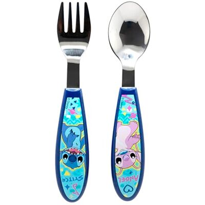 Stor Set med 2 barnbestick i rostfritt stål bestående av gaffel och sked Stitch Stor Set med 2 barnbestick i rostfritt stål bestående av gaffel och sked Stitch
