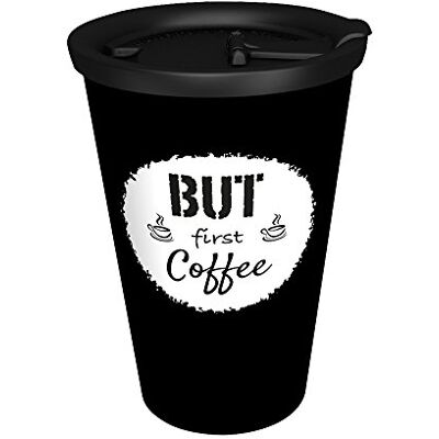 Ornamin Coffee to go bägare 400 ml "But first Coffee" svart, läckagesäkert lock (modell 1210 + 1214)/kaffekopp, hållbar mugg med flera sidor plast Ornamin Coffee to go bägare 400 ml "But first Coffee" svart, läckagesäkert lock (modell 1210 + 1214)/kaffekopp, hållbar mugg med flera sidor plast