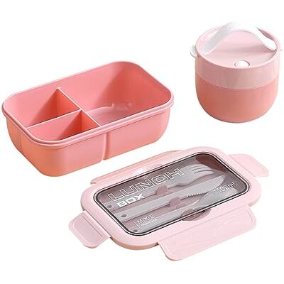 DAM Stackbar lufttät livsmedelsförvaring Lunchlåda, 1100 ml, inklusive skål med lock och bestick. 21x13x7,5 Cm. Färg: Ljusrosa DAM Stackbar lufttät livsmedelsförvaring Lunchlåda, 1100 ml, inklusive skål med lock och bestick. 21x13x7,5 Cm. Färg: Ljusrosa