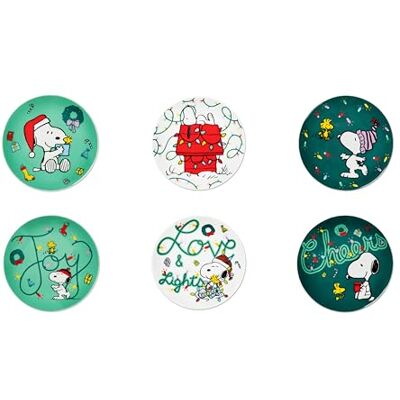 Excelsa Peanuts Shiny & Bright Desserttallrik eller aptitretare, 6-delat set, porslin, grön och vit, 15 cm, julkollektion Excelsa Peanuts Shiny & Bright Desserttallrik eller aptitretare, 6-delat set, porslin, grön och vit, 15 cm, julkollektion