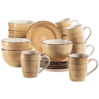 MÄSER 931765 Bel Tempo II frukostservice för 6 personer i vintageutseende, handmålad keramik, 18-delars porslinsset, stengods, beige MÄSER 931765 Bel Tempo II frukostservice för 6 personer i vintageutseende, handmålad keramik, 18-delars porslinsset, stengods, beige