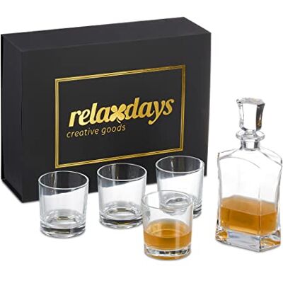 Relaxdays Whisky-set, 5 delar, whiskykaraff 700 ml, 4 whiskyglas 345 ml, presentförpackning, konjak karaff, transparent, 100% glas Relaxdays Whisky-set, 5 delar, whiskykaraff 700 ml, 4 whiskyglas 345 ml, presentförpackning, konjak karaff, transparent, 100% glas