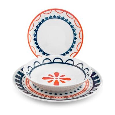 H&H Zephyra 18 delar servis – Dekorerat porslin, coupform – 6 tallrikar, 27 cm, 6 djupa tallrikar 23 cm, 6 frukttallrikar 19,5 cm – diskmaskinssäker och mikrovågsugnssäker H&H Zephyra 18 delar servis – Dekorerat porslin, coupform – 6 tallrikar, 27 cm, 6 djupa tallrikar 23 cm, 6 frukttallrikar 19,5 cm – diskmaskinssäker och mikrovågsugnssäker