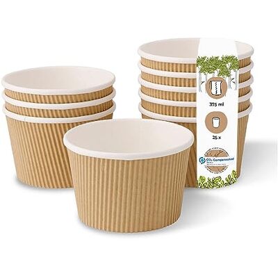 GREENBOX engångs ekologiska soppmugg To Go soppor engångsporslin I räfflad kopp soppor kraft-kartong mugg med PLA inre beläggning vit/brun, obblekt I 25 engångsmuggar komposterbara 375 ml GREENBOX engångs ekologiska soppmugg To Go soppor engångsporslin I räfflad kopp soppor kraft-kartong mugg med PLA inre beläggning vit/brun, obblekt I 25 engångsmuggar komposterbara 375 ml
