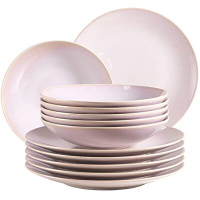 MÄSER 931553 Ossia, tallriksset för 6 personer i medelhavet vintagelook, 12-delad modern middagsservis med sopptallrikar och mattallrikar i rosa, keramik MÄSER 931553 Ossia, tallriksset för 6 personer i medelhavet vintagelook, 12-delad modern middagsservis med sopptallrikar och mattallrikar i rosa, keramik