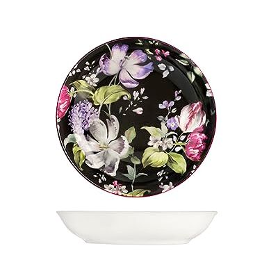 H&H Bouquet Set med 12 djupa tallrikar, porslin, blommig dekoration, svart, 21 cm H&H Bouquet Set med 12 djupa tallrikar, porslin, blommig dekoration, svart, 21 cm